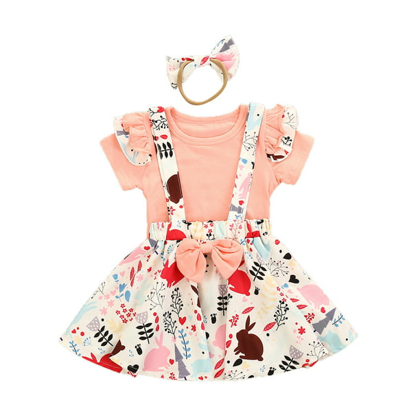 Toddler Baby Girls Dress Skirt Ruffle Tops Sets Headband Kids Dresses Easter Costume Infant 2pcs Outfits 